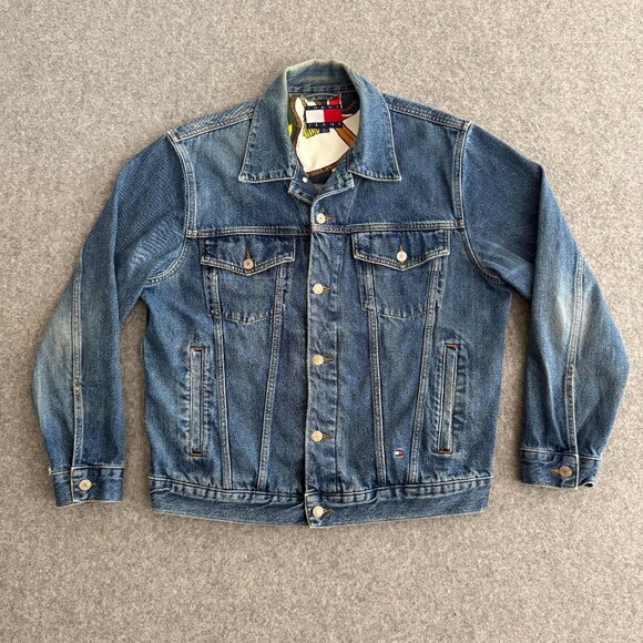 Tommy Hilfiger Embroidered Denim Jacket Flag Lined Medium - Picture 1 of 8